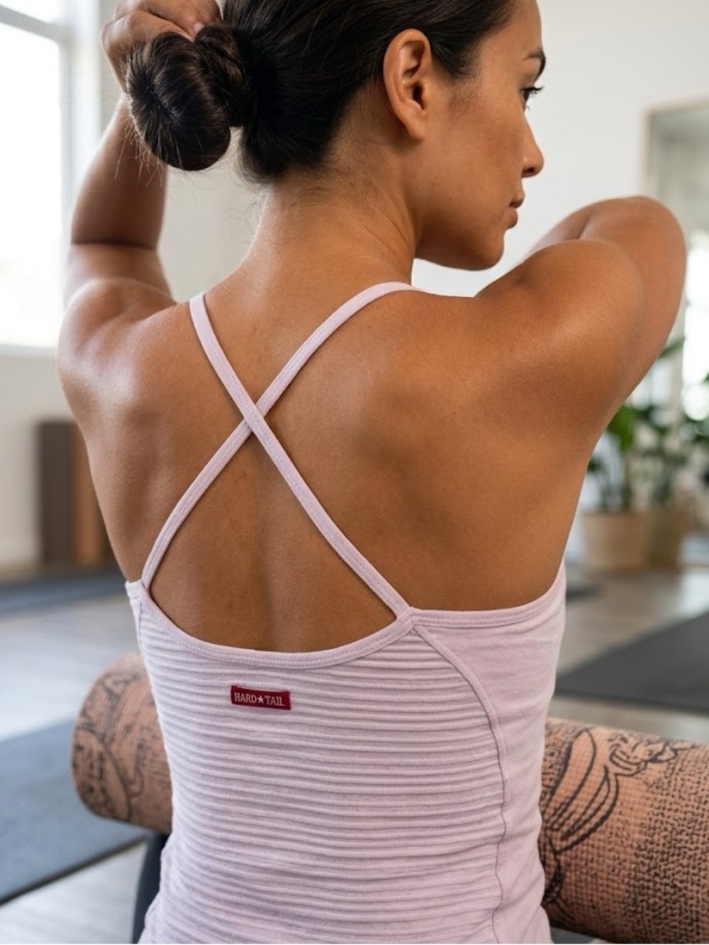 Hard Tail Pale Pink Ribbed Cross-Back Tank
